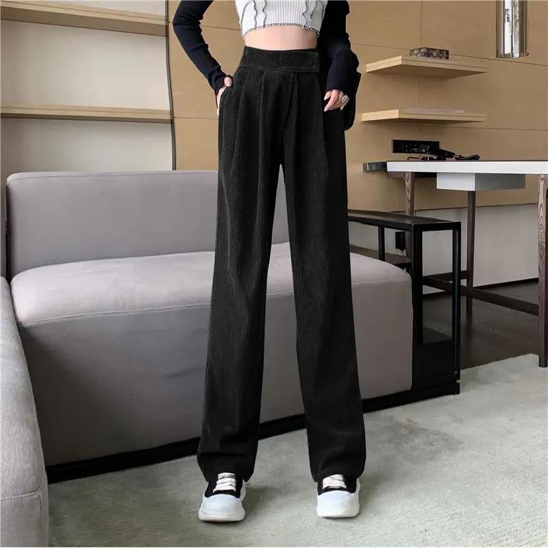 Wickn Velvet Pants Children Autumn and Winter Plus Velvet Small Monk Stickers High Waist Wide Leg Pants Loose Straight Tow Mop Pants