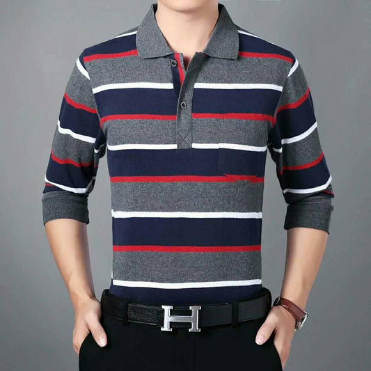 Autumn Middle-aged Men's Polo Shirt Long-sleeved T-shirt Business Men's Large Size Shirt Button Bottoming Shirt