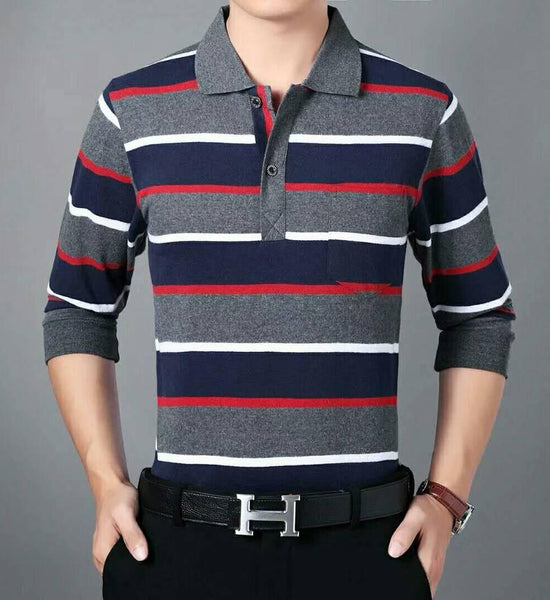 Autumn Middle-aged Men's Polo Shirt Long-sleeved T-shirt Business Men's Large Size Shirt Button Bottoming Shirt