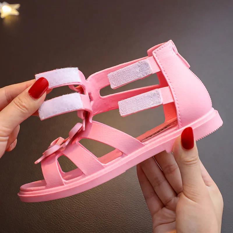 Girls Sandals 2021 Summer Children Gladiator Roman Sandals  Classic Kids Beach Shoes Zipper Soft Leather Comfortable 26-34