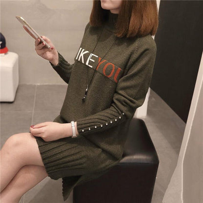 Knitting Sweaters Skirt Large Size Sweater Woman Medium and Long Section High Collar Sweater Winter