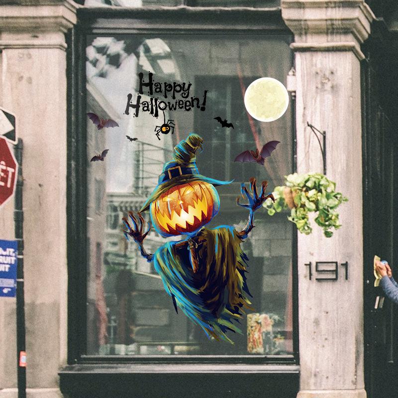 Double-sided Halloween pumpkin lamp wall sticker room bar window background decoration removable