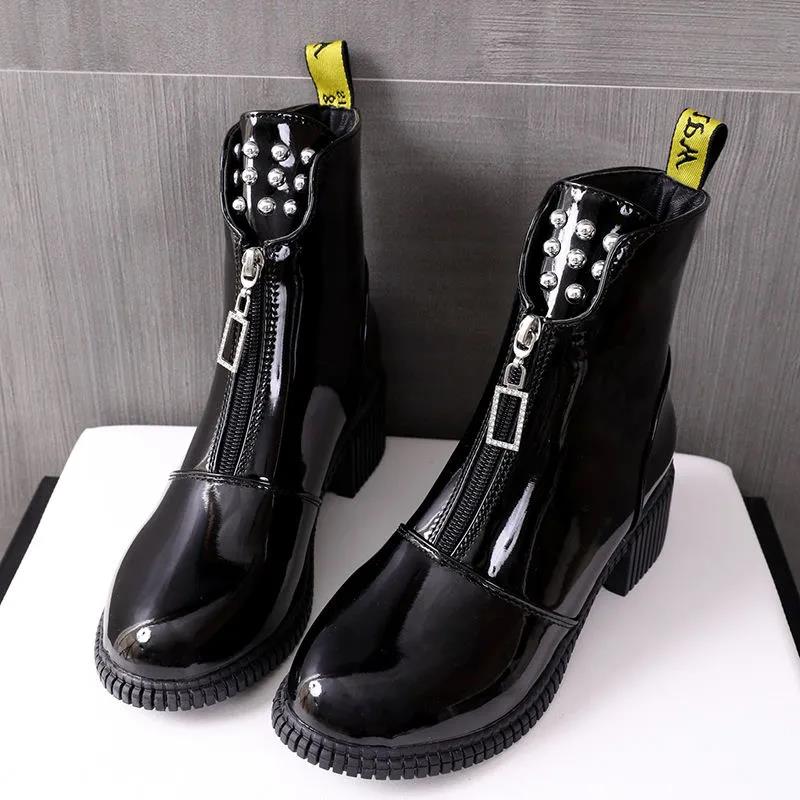 Female Black Thick Bottom Plush Martin Boots Women's Autumn and Winter British Style Large Size Versatile Short Boots