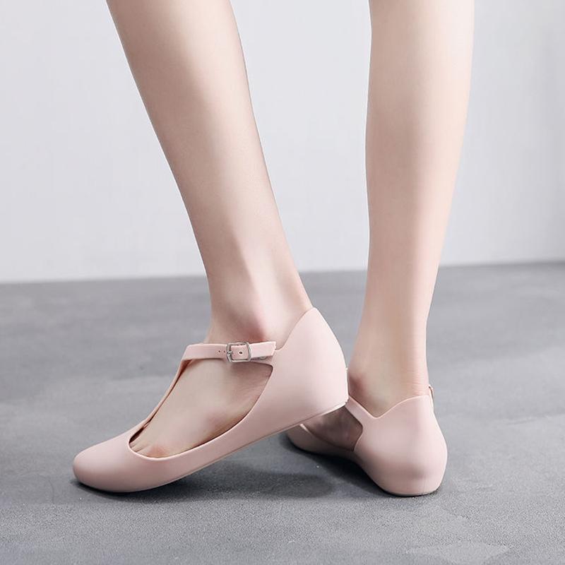 Women's Plastic Flat-bottomed Pointed Toe Closed Toe Fashion Shallow Mouth Frosted Summer and Autumn Soft Sandals Single Shoes