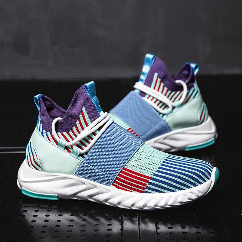 Plus Size 39-44 Men Flying Woven Mesh Running Shoes Lightweight Sneakers Breathable Outdoor Sports Shoes Comfortable Deodorant Running Gym Shoes