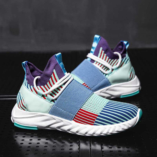 Plus Size 39-44 Men Flying Woven Mesh Running Shoes Lightweight Sneakers Breathable Outdoor Sports Shoes Comfortable Deodorant Running Gym Shoes