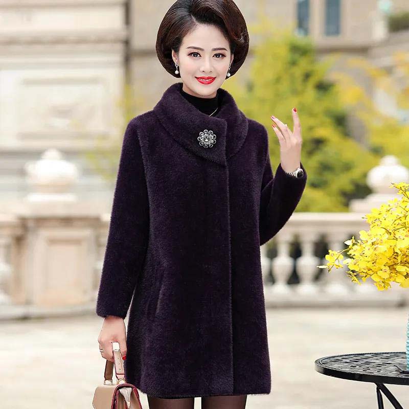 Imitation Mink Velvet Coat Female Middle-aged Mother Autumn and Winter Noble and Thick Mid-length Coat