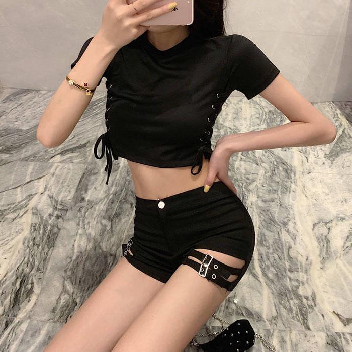 S-XL Summer Women Black High Waist Leg Loop Shorts Student Sexy Anti-light Thin Mini Pants