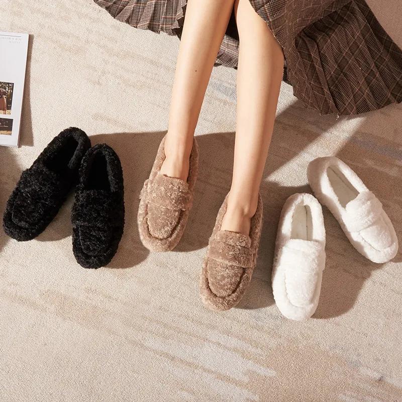 Cotton Shoes Flat-bottomed Pedal Shoes Plus Velvet Thick Beanie Shoes All-match Lazy Hairy Shoes Women's Winter Wear To Keep Warm