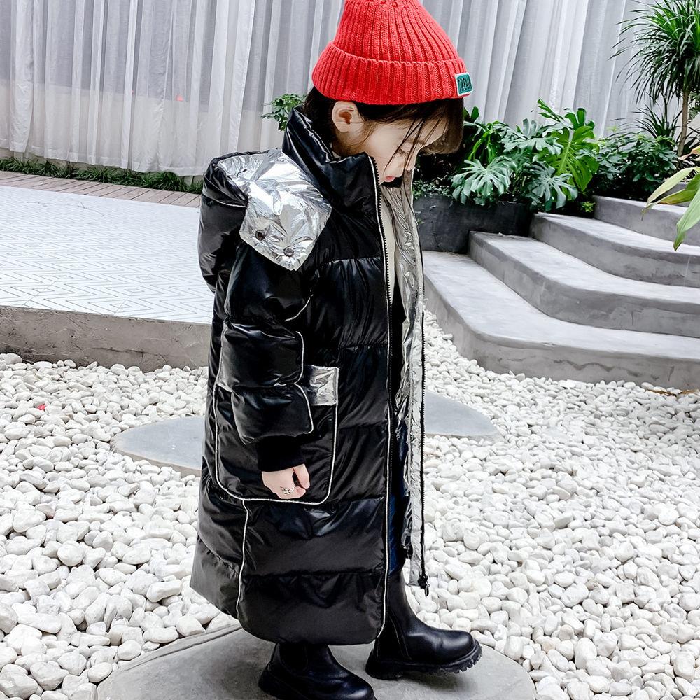 Girls Down Jacket Long Over-knee Fashion Mid-length Winter Bright Face Wash-free Thick Coat