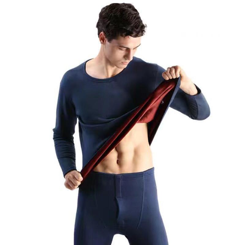 Men Winter Autumn Plus Velvet Thicken Thermal Underwear Tight Suit Cotton Comfortable Versatile Warm Constant Temperature Self-heating Long Sleeve