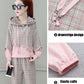 2pcs/set Women Sweatshirt Set Drawstring Plaid Sweatshirt Hoodies+Pants 2 Piece Set Women's Sports Suit Female Sportwear Hoodies Suit