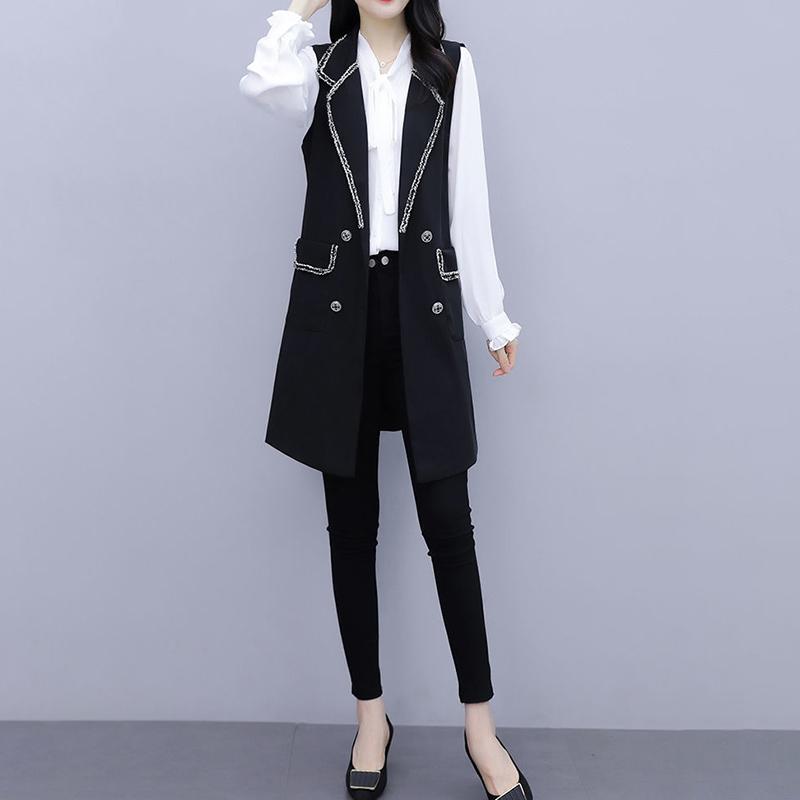 Temperament Black Suit Waistcoat Was Thin Women's Mid-length Sleeveless Jacket Slim Waistcoat Temperament Casual Jacket