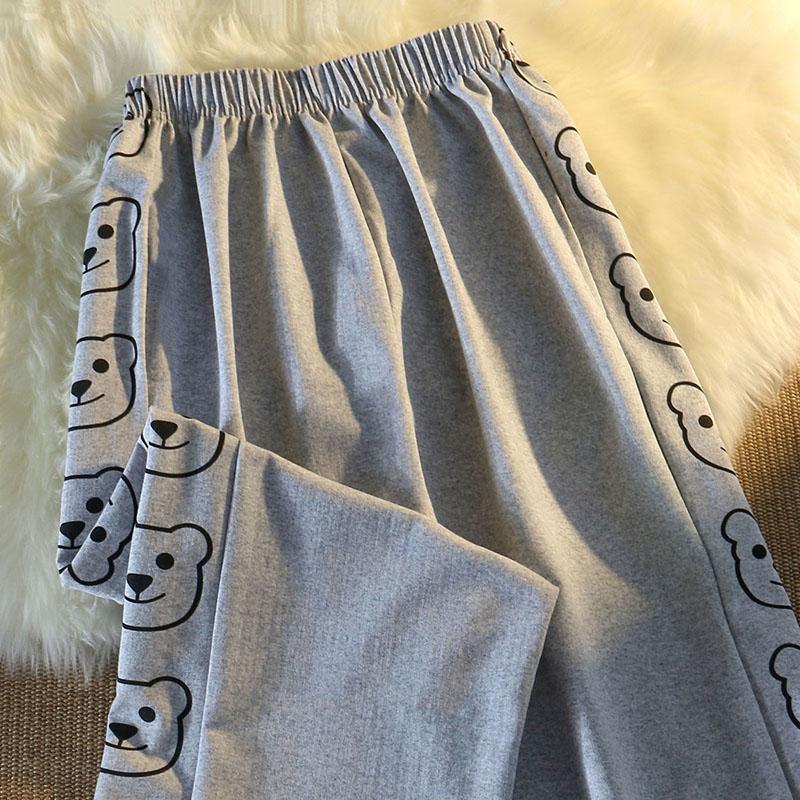 Spring and Summer Loose Small Wide-leg Pants Women's High Waist Drape Bear Sports Pants Casual Straight Mopping Trousers