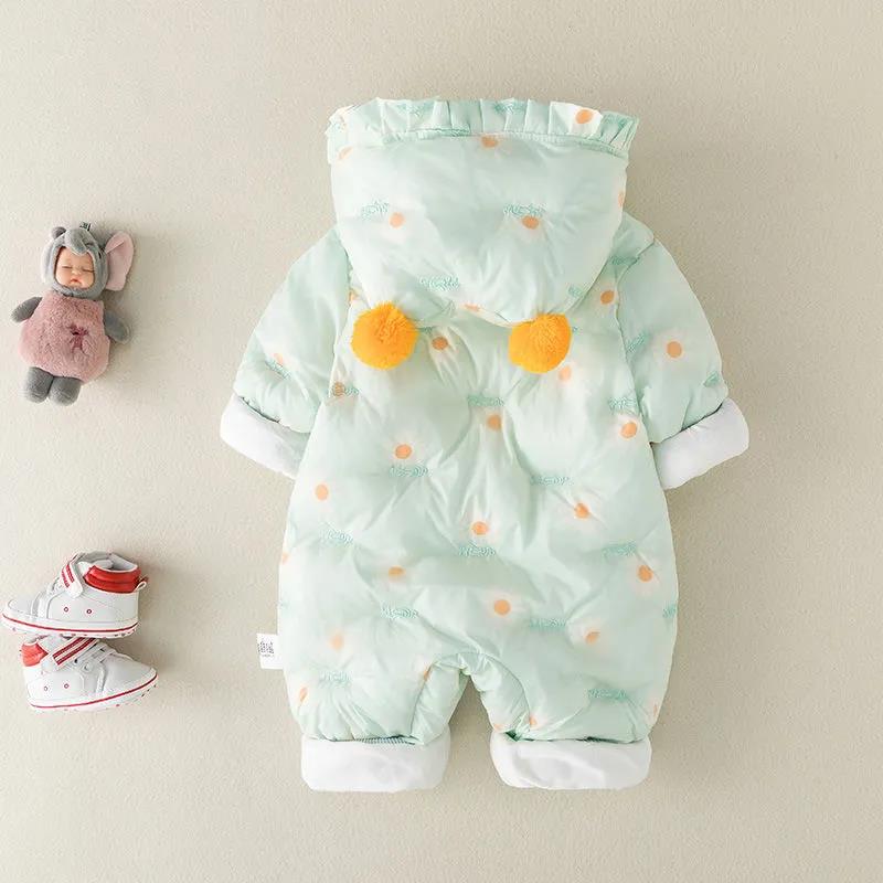 Baby Winter Clothes Thickened Hat Female Baby Out Climbing Clothes Holding Clothes Full Moon Princess One-piece Clothes Warm In Autumn and Winter