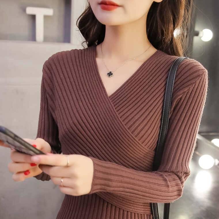 Sweaters Women Autumn Winter Sexy V-neck Pullover Female Jumpers Sleeve Pull Femme Casual Knitted