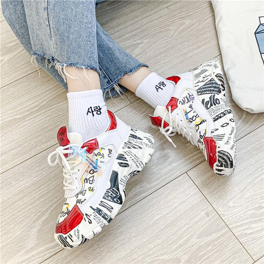 Women Platform Chunky Sneakers Fashion Women's Flat Thick Sole Shoes Woman Dad Trainers