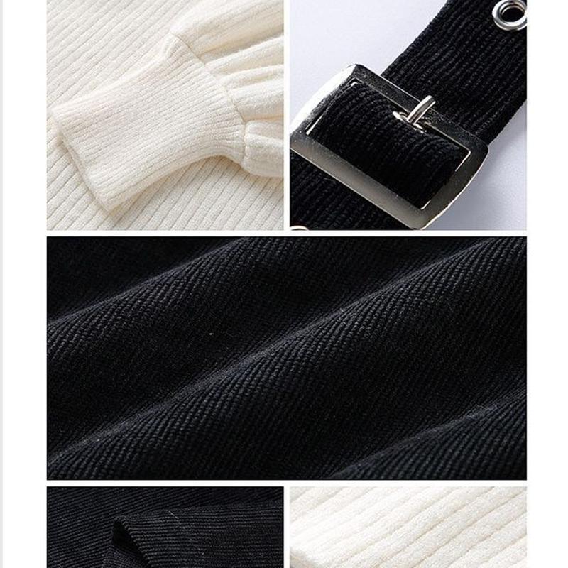 Single Piece/suit Autumn and Winter New Thin Dress Women's Knitted Sweater Loose Suspender Skirt Two-piece Temperament Lady Fan