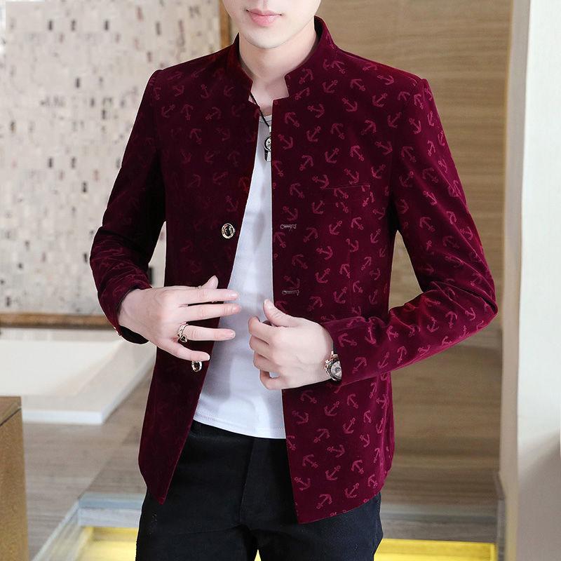 Fashion Men's Suit Korean Style Slim Casual Single Velvet Youth Suit