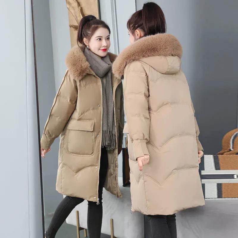 Down Jacket Women's Winter Fashion All-match Thick Mid-length Coat Loose Thin Section with Fur Collar