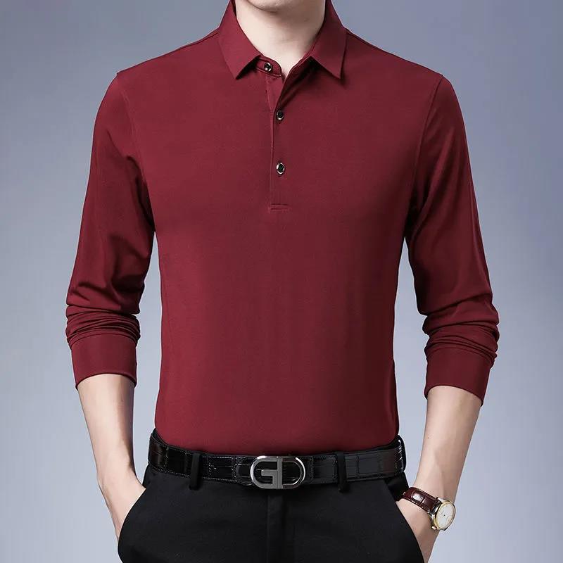 Men's Long-sleeved T-shirt Autumn Lapel Solid Color Business Shirt Casual Loose Polo Bottoming Shirt