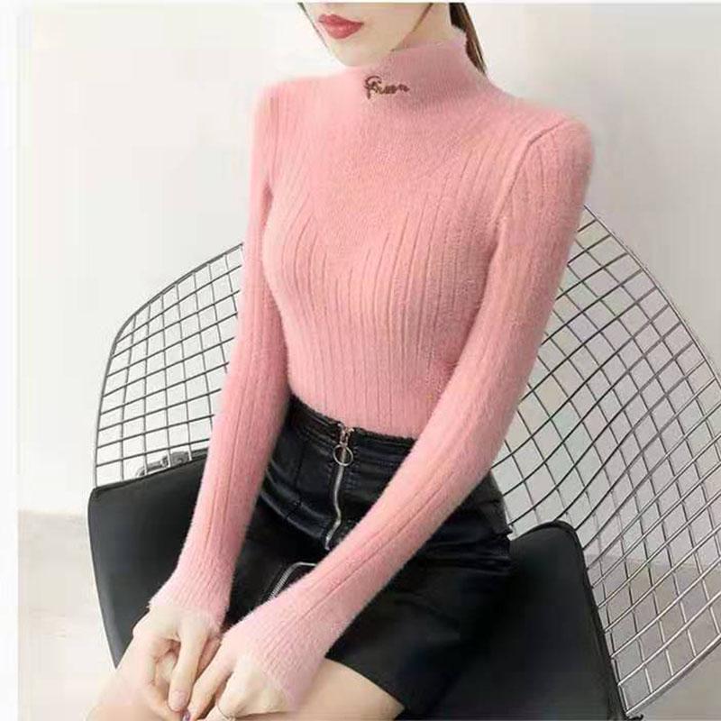 Autumn and Winter Mohair Sweater Short Slim-fit Inner Top Half High Collar Fashion Women's Bottoming Shirt