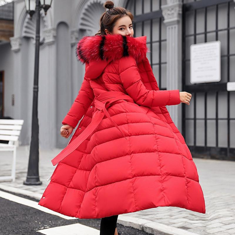 Women's Long Down Coats Winter Coat Plus Size Maxi Down Jackets with Fur Hood Parka Outwear Women Warm Slim Thicken Clothes Zipper Button Black White