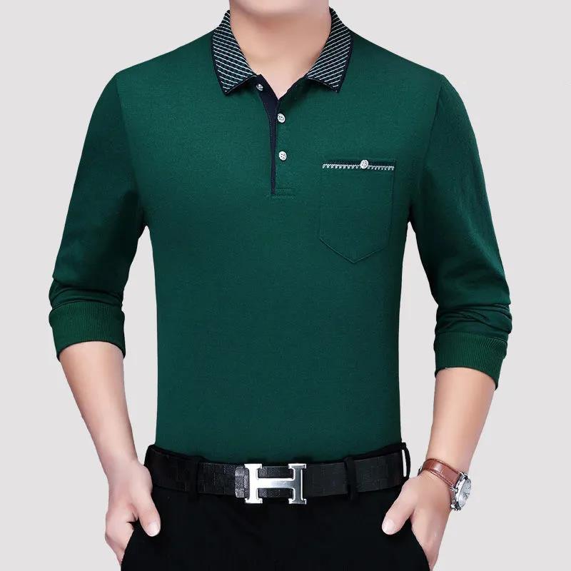 Autumn Long-sleeved POLO Shirt Middle-aged Men's Lapel Business Shirt Thin Dad Outfit