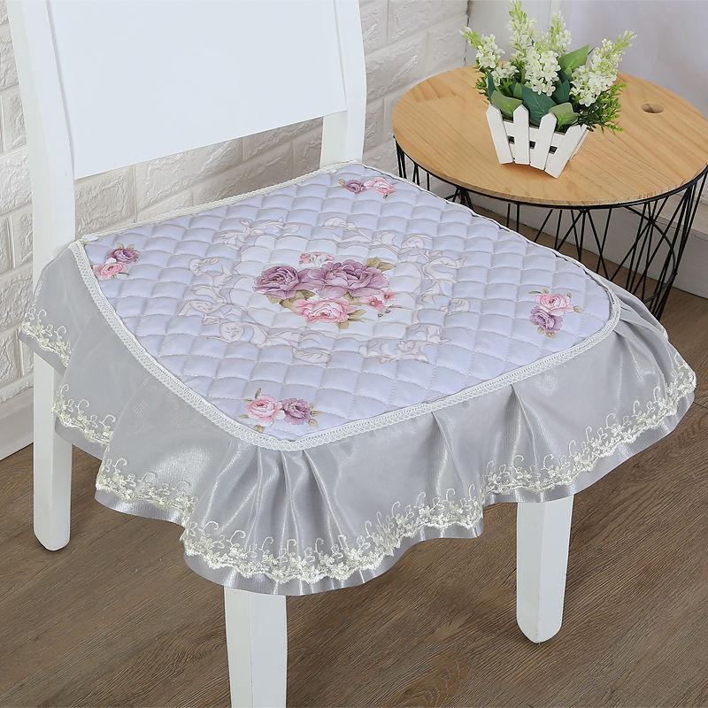 Non-slip Dining Chair Cushion Stool Seat Cushion with Straps Four Seasons Universal Chair Cushion Printed Lace Trim Modern Style