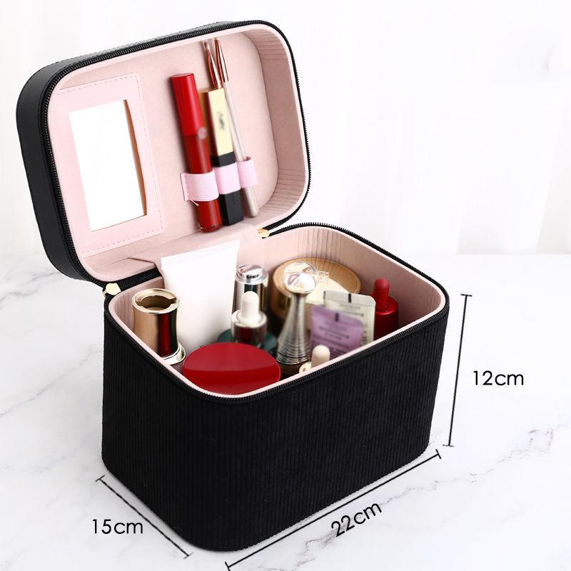 Portable Cosmetic Bag, Large Capacity Advanced Flannel Multi-layer Cosmetic Case Multifunctional Portable Cosmetic Storage Box