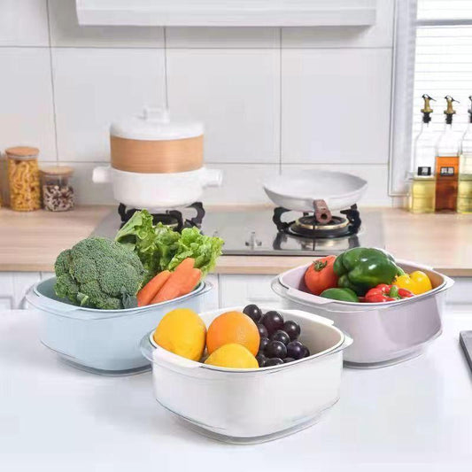 Double Layer Drain Basket Kitchen Multi-function Sink Drain Basket Fruit Blue Basket Fruit Plate Drain Rack Basket Kitchen Organizer