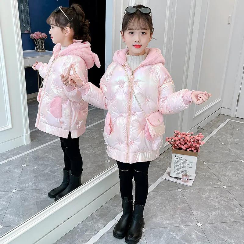 Girls Korean Style Down Padded Jacket Winter Mid-length Warm Jacket Plus Velvet Thickened Disposable Cotton-padded Clothes