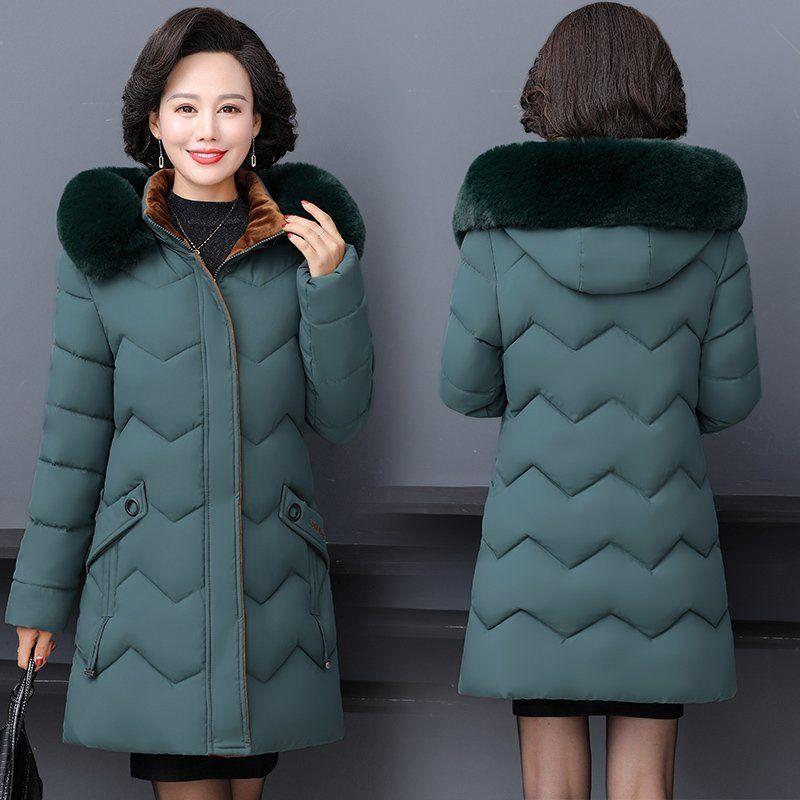 Winter Jacket Middle-aged and Elderly Cotton-padded Jacket Women's Down Cotton-padded Jacket Large Size Mid-length Thick Warm Cotton Jacket