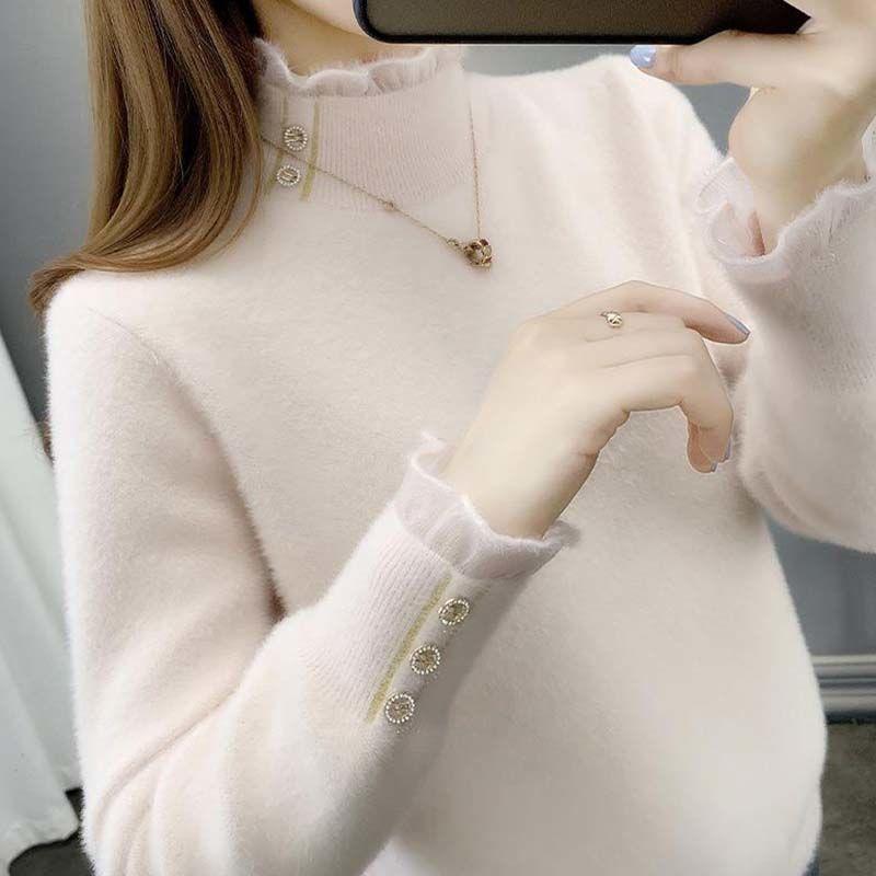 Autumn and Winter Mohair Half Turtleneck Sweater Thick Loose Solid Color Shirt Fashion Casual Women Bottoming Dress