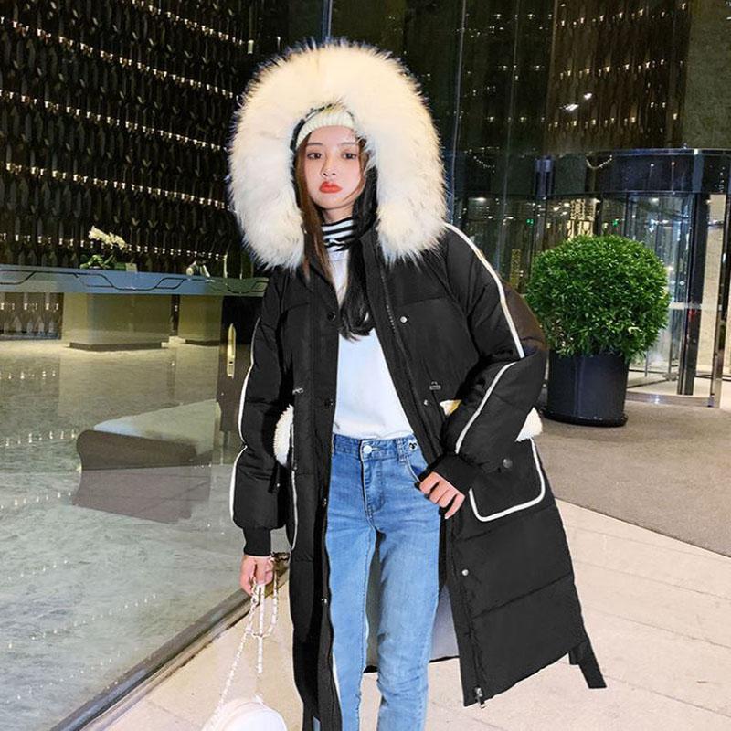 Down Jacket Winter Korean Fashion Big Fur Collar Mid-length Hooded Thick Warm Large Size Jacket Suitable for Women