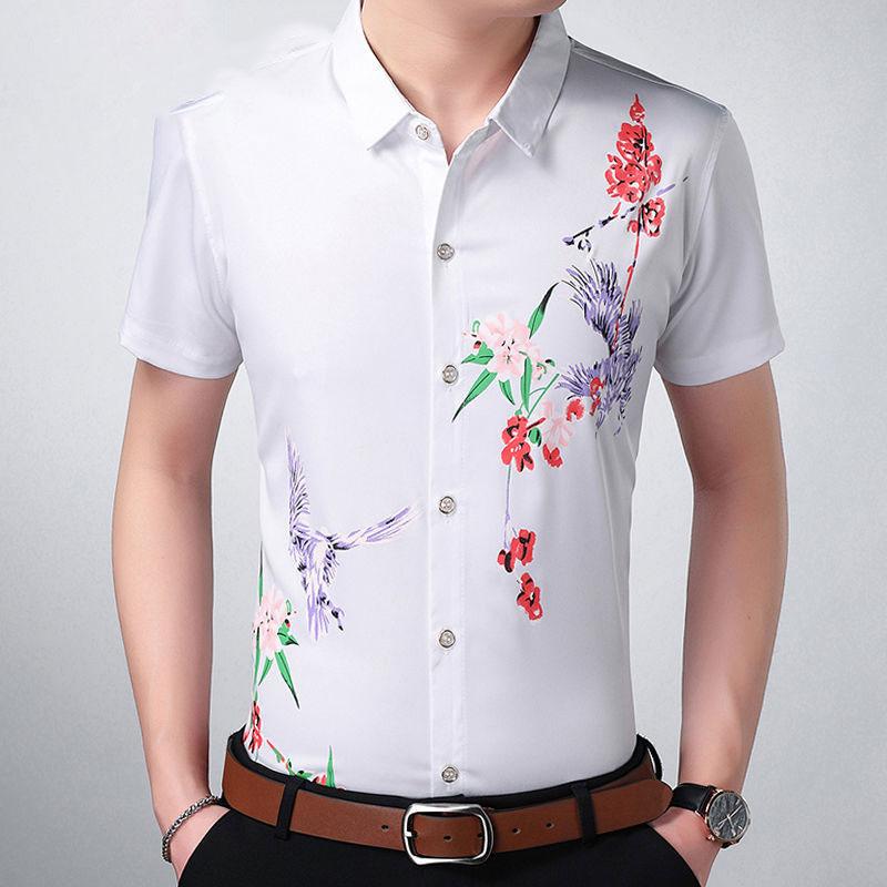 Men's Short-sleeved Slim Shirt Korean Fashion Trend Shirt Casual Business British Hair Stylist Clothes