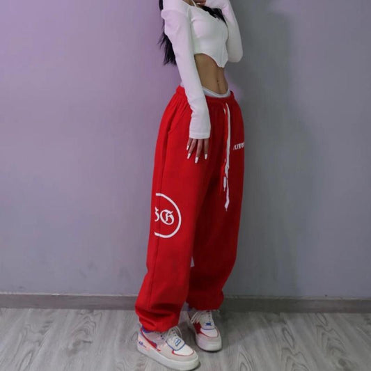 Red Sweatpants Female Hip-hop Loose-fitting Harem Pants Jazz Hip-hop High-waist All-match Casual Pants Trend