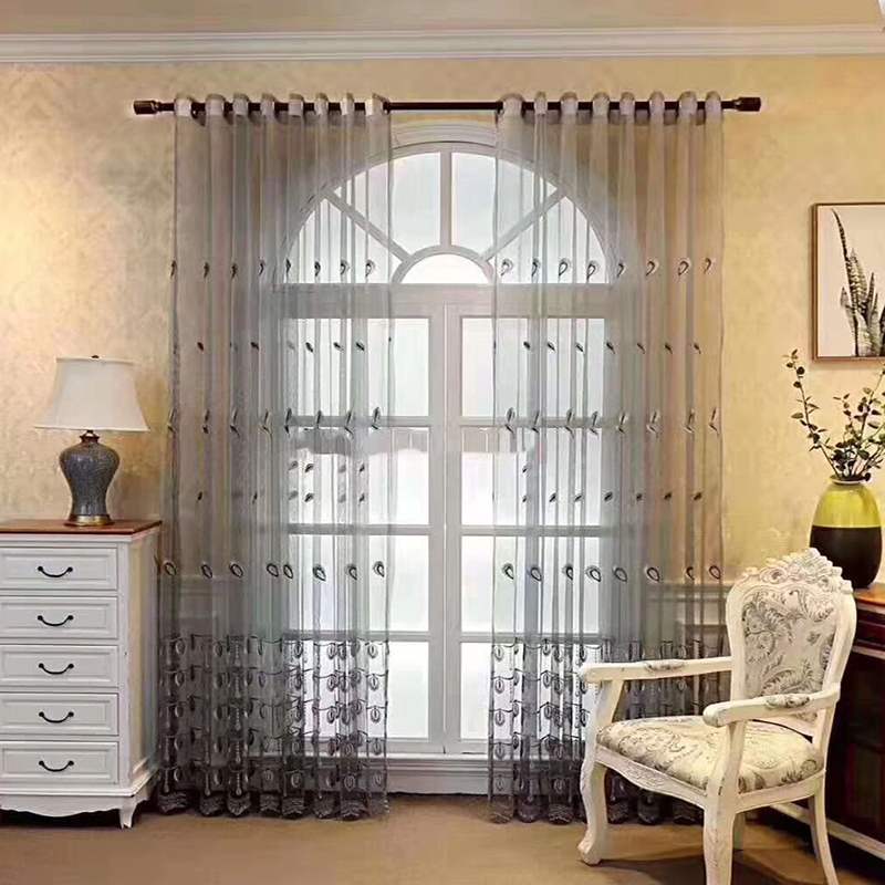 French Romantic Shining Embroidered Voile Curtain Panel Window Home Textile Bedroom Tulle Curtains