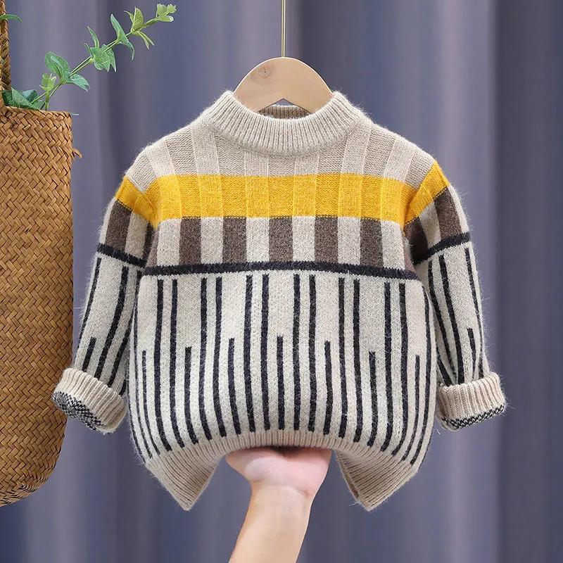 Boy's Pullover Sweater Korean Style Western Style Knitted Thick Warm Top Children's Long-sleeved Middle-aged Children