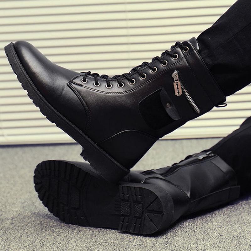 Autumn and Winter Martin Boots Men Plus Velvet Outdoor High-top Black Pu Leather Boots Vintage Work Boots