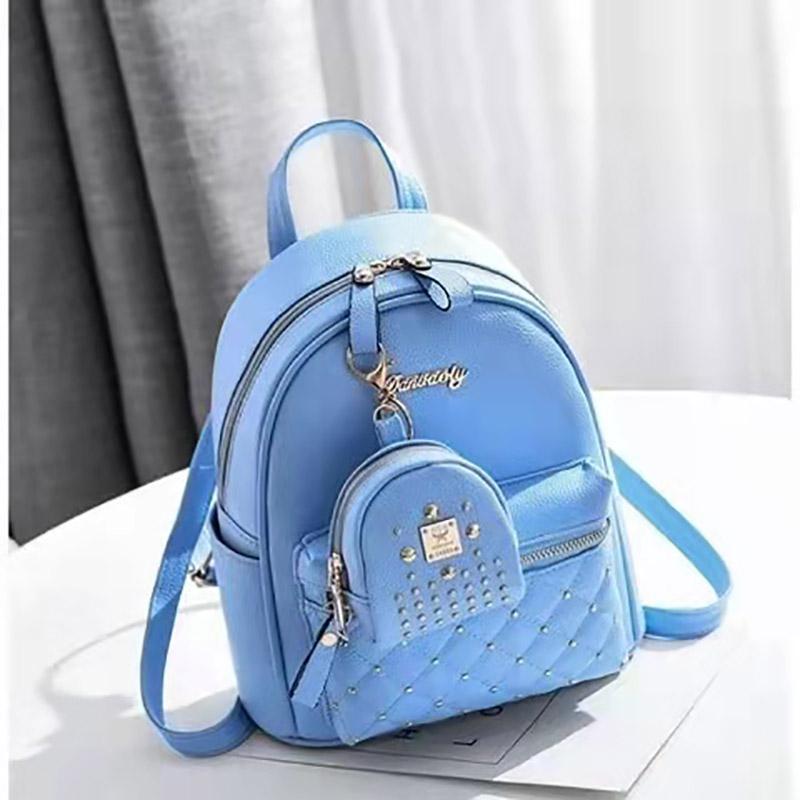 2pcs Women Leather Backpack School Rucksack Rivet Bag Mini Wallets Purse