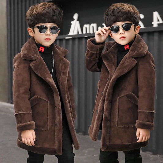 Boys Coats Autumn Winter Fashion Children's Plus Velvet Warming Cotton Fleece Jacket