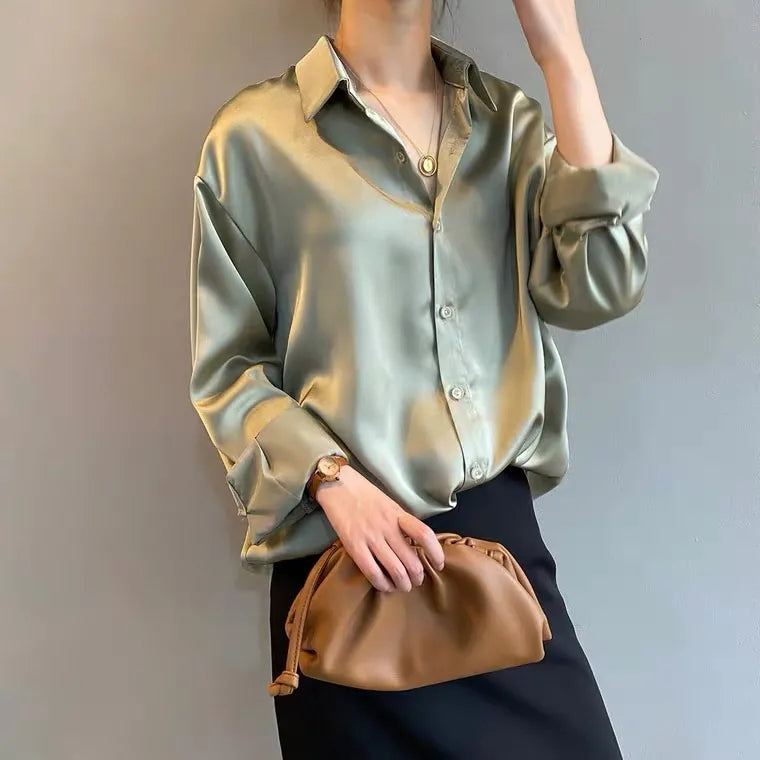 Silk Shirt Spring Womens Clothing Vintage Blouse Women Sheer Top Women Long Sleeve Dress Shirt Woman Overshirt