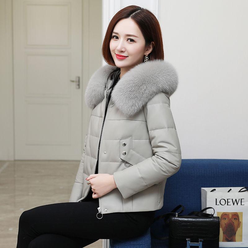 Feather Down Cotton Jacket Imitation Sheep Skin Small Leather Women Short Loose Fashion Trend Warm High Waist Jacket