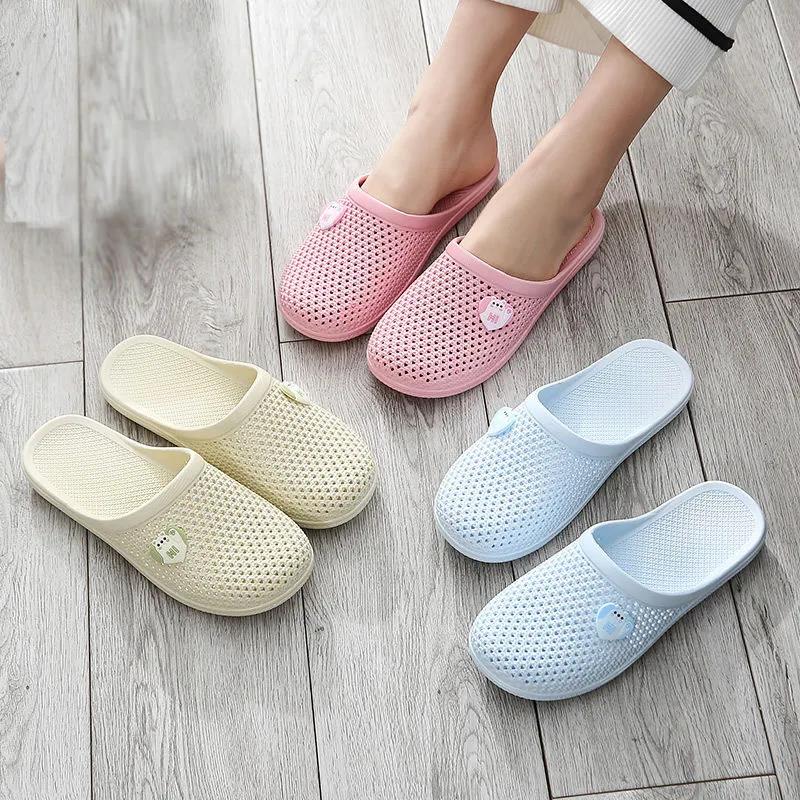 Women Slippers In Summer Flat Bottom Indoor Home Bathroom Non-slip Soft Sole Flat Cool Slippers