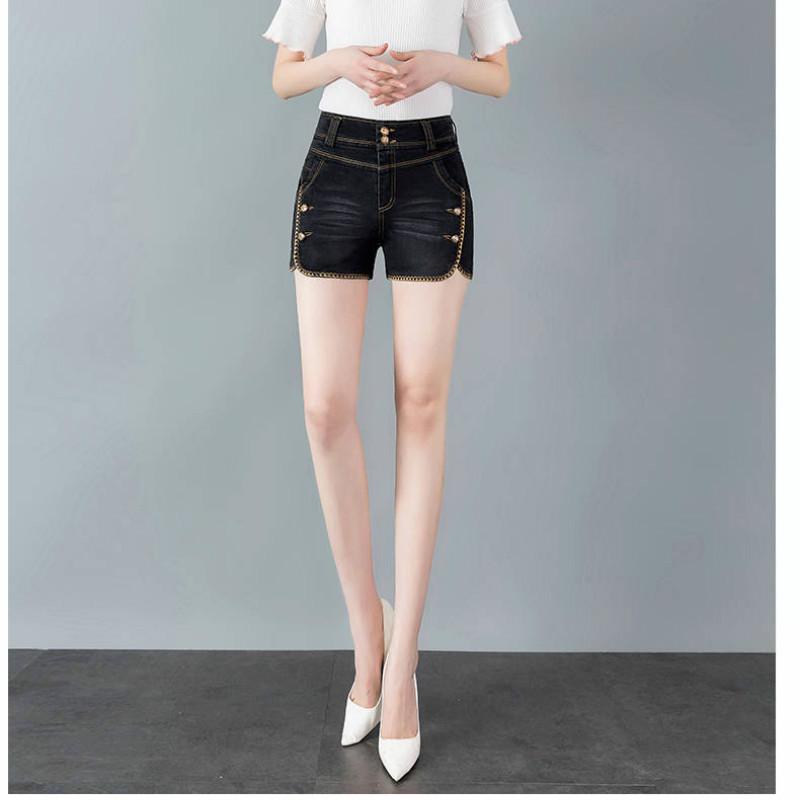 WTEMPO Denim Shorts Women Summer Wear Elastic High Waist Was Thin and Versatile Casual Straight Pants