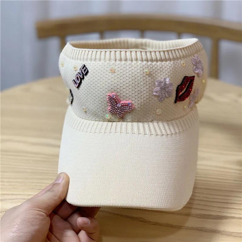 Rhinestone Empty Top Hat Women's Lipstick Topless Peaked Cap Spring Summer Sun Hat Cute Sunscreen Protective Hat