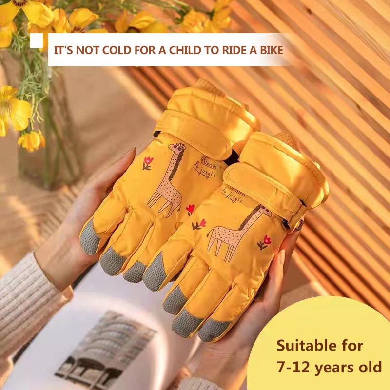 Children's Ski Gloves Winter 7-12 Years Old Cute Plus Velvet Thick Warm Gloves Boys and Girls Waterproof Five-finger Play Snow Gloves Ball Gloves