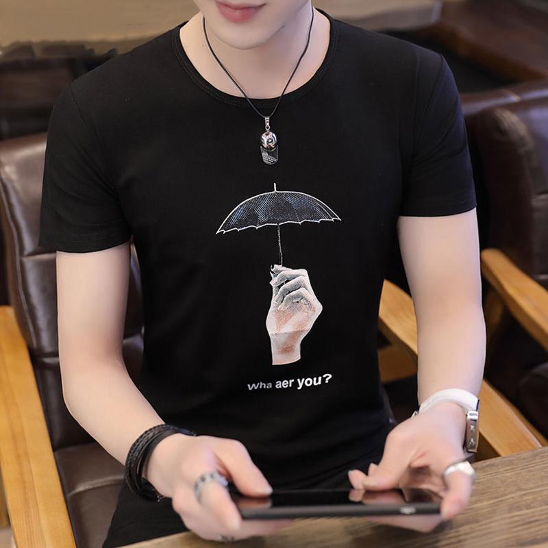 Pure Cotton Men's Round Neck T-shirt Summer Short-sleeved T-shirt Youth Solid Color Trend Singlet Top Clothes