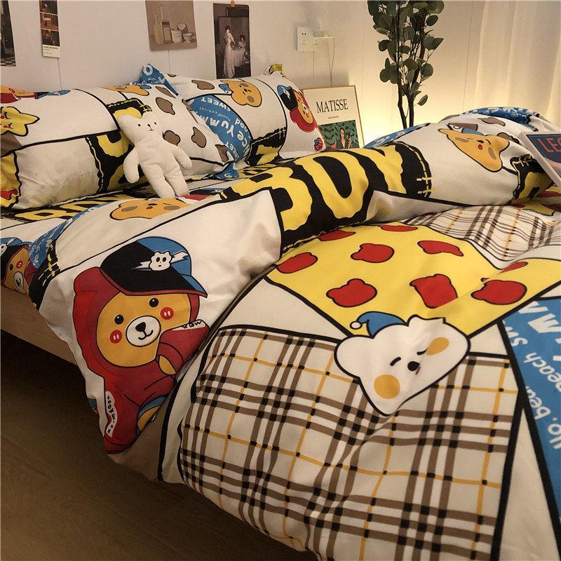 Nordic Feng Shui Washed Cotton Four-piece Bedding Sheet Three-piece Set Simple Trend Student Single Duvet Cover Dormitory